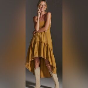 Anthropologie Maeve High-Low Strapless / Removable Midi Dress NWT Size XL Gold